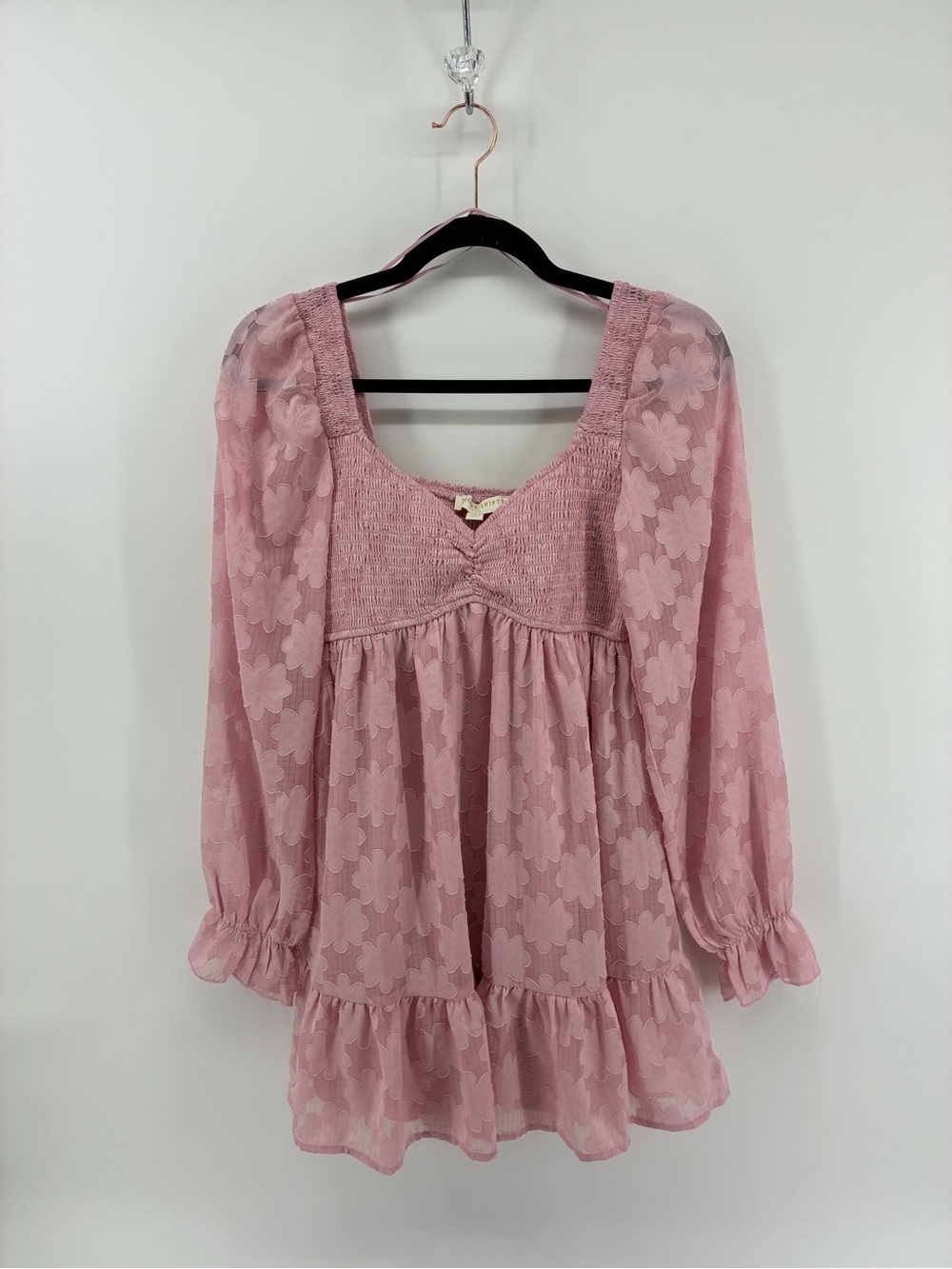 Smocked Scoop-Neck Floral Tunic in Dusty Pink